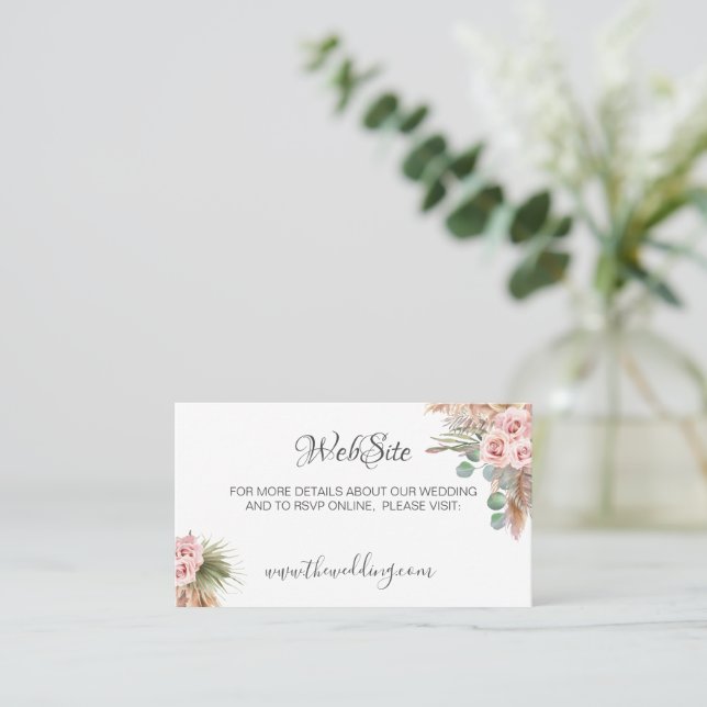 Cartão De Visita Calliografia Rustic Boho Floral Wedding Website (Em pé/Frente)