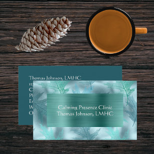 Cartão De Visita Calm Teal Leafy Shimmer Psicoterapia ou Conselheir