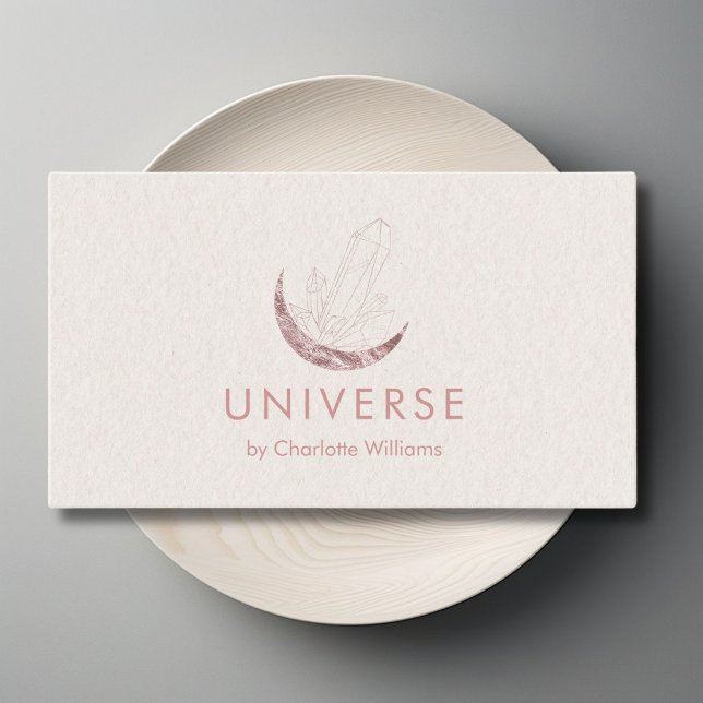 Cartão De Visita Calor de Energia do Cristal da Lua (Moon Crystal Energy Healer QR-Code Business Card - Beige Rose-Gold-Pink)