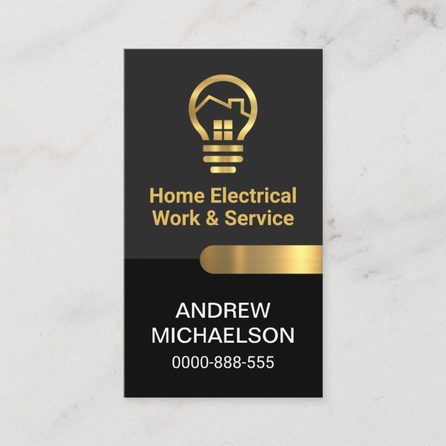 Cartão De Visita Camadas Pretas de Cinza Chic, Dourada Guia Elétric (Frente)