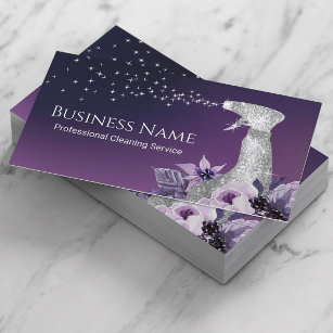 Cartão De Visita Câmara Limpando Floral Roxo Púrpura de Prata Moder