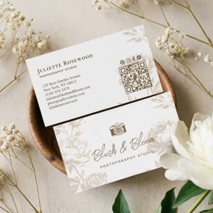 Cartão De Visita Câmera Antiga Chic Floral Desenhado à Mão Fotógraf