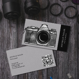 Cartão De Visita Câmera de Aquarela Fotografia Código QR profission