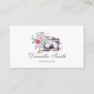 Cartão De Visita Câmera Floral Minimalista Código QR Fotografia