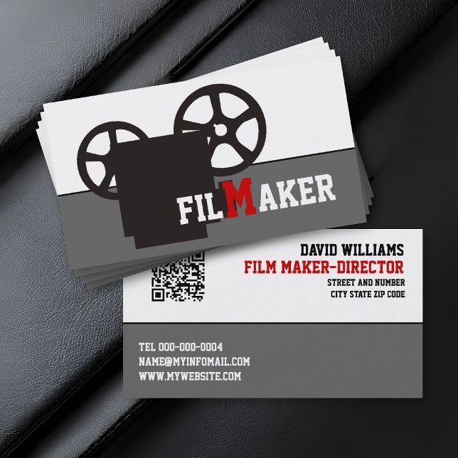 Cartão De Visita Câmera preta e criador de filme de código QR (Criador carregado)
