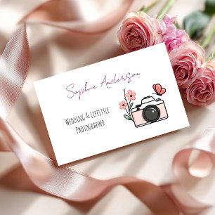 Cartão De Visita Câmera Rosa-Chic e Fotógrafo De Casamento De Borbo