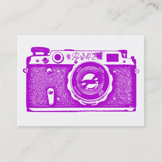 Cartão De Visita Câmera Russa - Roxo em Branco (Frente)