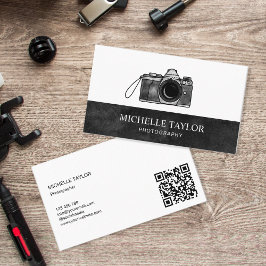 Cartão De Visita Câmera Vintage Watercolor Fotografia Código QR
