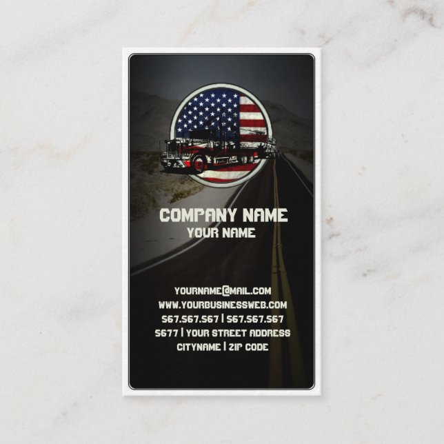 Cartão De Visita Caminhão americano em enrolar a estrada velha (Frente)