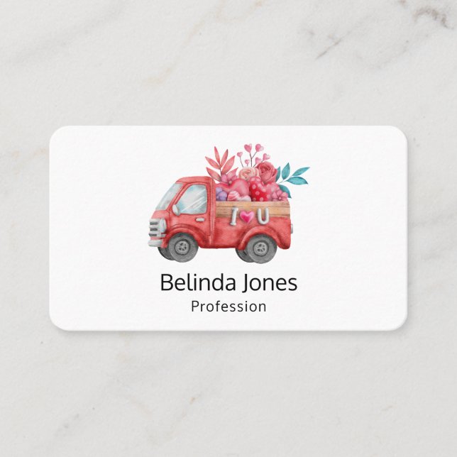 Cartão De Visita Caminhão de Amor Bonito com Aquarela Cardíaca (Frente)