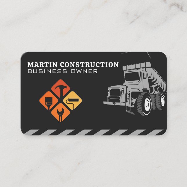 Cartão De Visita Caminhão de Obras | Ferramentas Manuais (Frente)