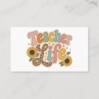 Cartão De Visita Camisa Groovy Teacher Life com Estampa de Girassol