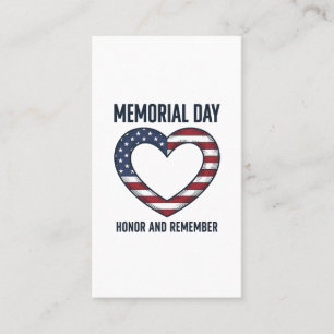 Cartão De Visita Camisa Memorial Day Coração Honra e Lembrança Desi