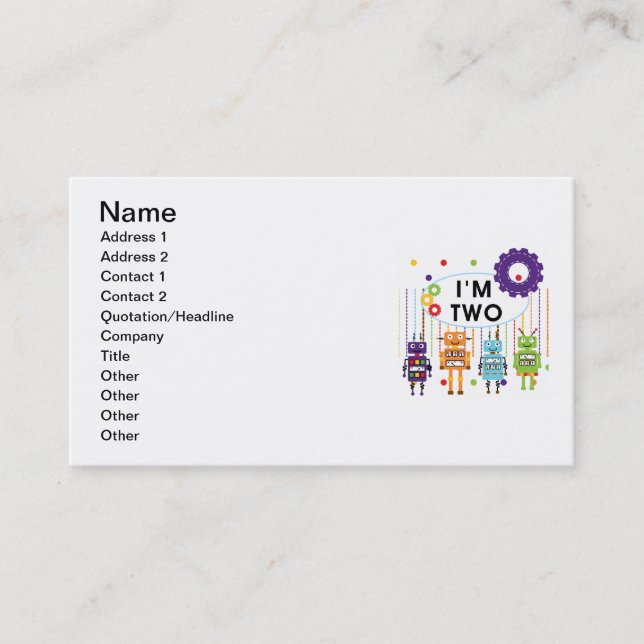 Cartão De Visita Camisetas e presentes de segundo aniversário robô (Frente)