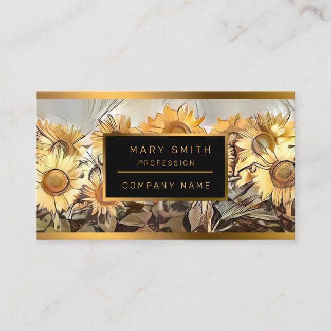 Cartão De Visita Campo De Aquarela Da Coleção Elegante De Girassóis (Frente)