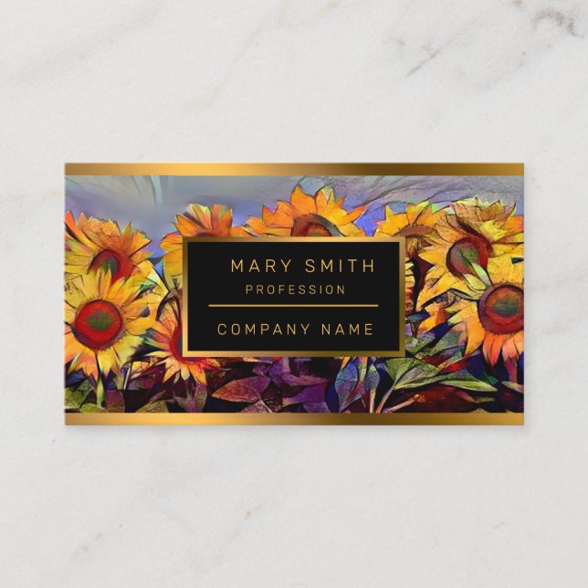 Cartão De Visita Campo Dourado Da Coleção Elegante De Girassóis (Frente)
