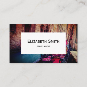 Cartão De Visita Canal com gondola tradicional em Veneza, Itália