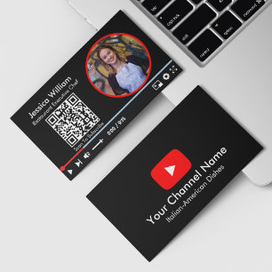 Cartão De Visita Canal de Vlogger do Youtube com Código QR Preto