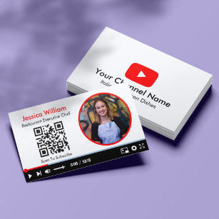 Cartão De Visita Canal de Vlogger Youtube com código QR branco