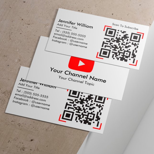 Cartão De Visita Canal de Vlogger Youtube com código QR minimalista (Criador carregado)