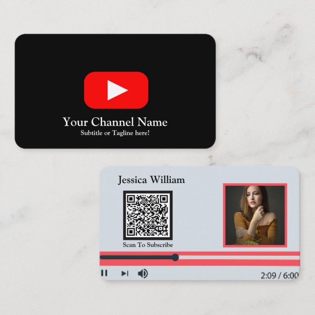Cartão De Visita Canal Moderno de Vlogger do Youtube com Código QR  (Frente/Verso)