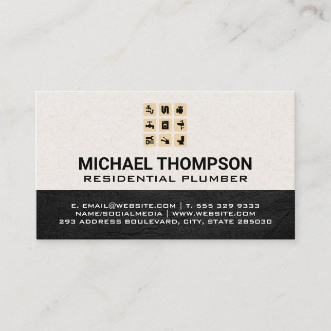Cartão De Visita Canalizador | Ícones do sistema de tubagem de água (Frente)