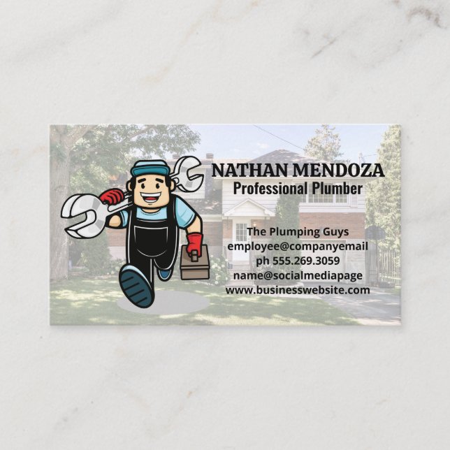 Cartão De Visita Canalizador que segura chave inglesa | Contratante (Frente)