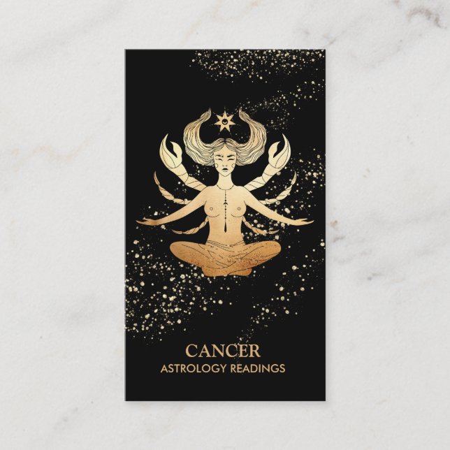 Cartão De Visita *~* CANCER Astrologia Zodiac Lendo Dourado e Preto (Frente)