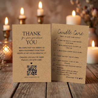 Cartão De Visita Candle Care Kraft Paper | Custom Icons |Thank You 