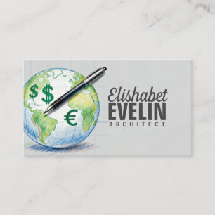 Cartão De Visita Caneta e Símbolos Monetários Mundiais