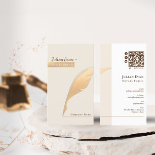 Cartão De Visita Caneta tinteiro dourada elegante Código Qr Notário