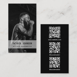 Cartão De Visita Cantor Músico Foto Hip Hop Código QR Escaneável