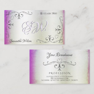 Cartão De Visita Cantos de Ornamentado de prata inicializa o shimme