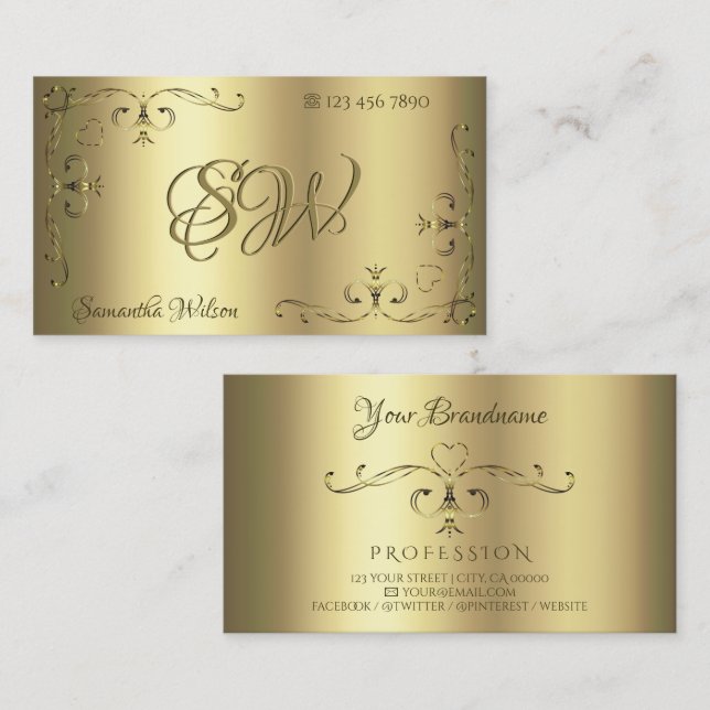 Cartão De Visita Cantos de Ornamentado Dourado luxuosos com Ouro de (Frente/Verso)