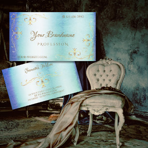 Cartão De Visita Cantos do Ornamentado Dourado do Mármore Azul Orn