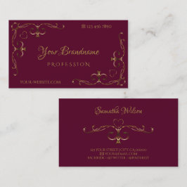 Cartão De Visita Cantos do Ornamentado Dourado Elegante Borgonha Or