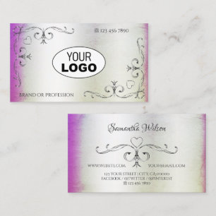 Cartão De Visita Cantos do Ornamentado prateado e Shimmer Rosa Puro