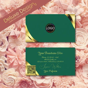 Cartão De Visita Cantos Dourados Glamour em Verde Azul com Logotipo