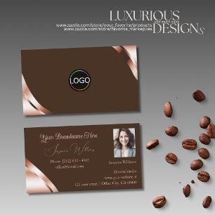Cartão De Visita Cantos em Rosa Dourado Café Marrom com Logotipo e