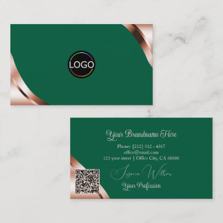 Cartão De Visita Cantos em Rosa Dourado Verde Mar com Logotipo e Có