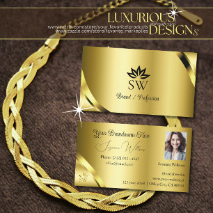 Cartão De Visita Cantos Luxuosos com Brilho Dourado e Foto de Monog