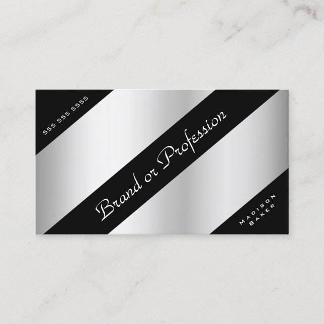 Cartão De Visita Cantos Pretos de Efeito Silver Elegante nas Horas  (Frente)