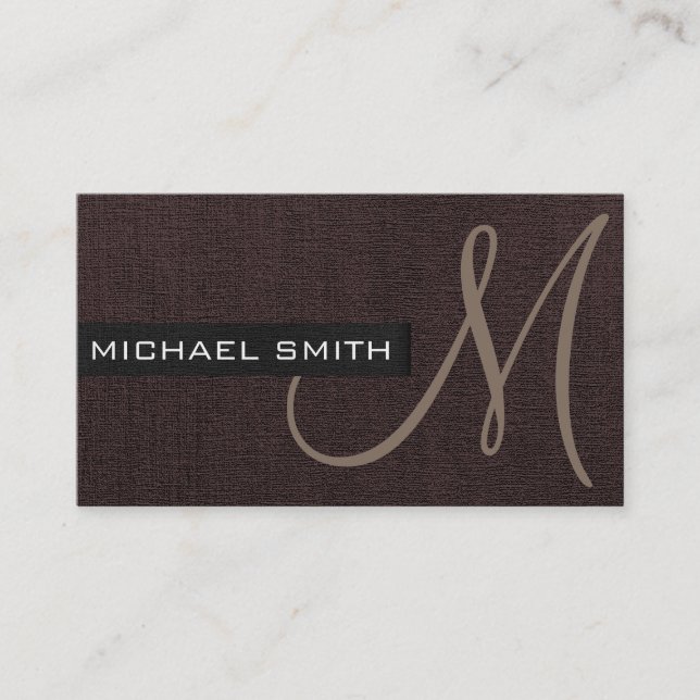 Cartão De Visita Canvas elegante castanho-escuro monograma (Frente)