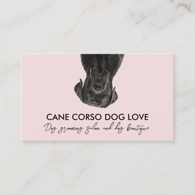 Cartão De Visita Cão Cane Corso preto rosa (Frente)