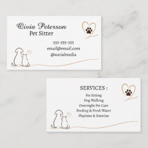 Cartão De Visita Cão e Gato Personalizado com Design Adorável para