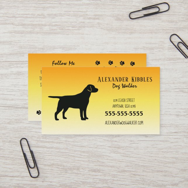 Cartão De Visita Cão Labrador Preto Passador Amarelo (Frente/Verso In Situ)