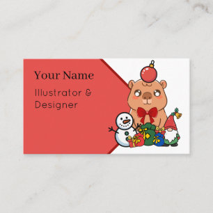 Cartão De Visita Capivara Kawaii de Natal - Presentes Festivos e Gn