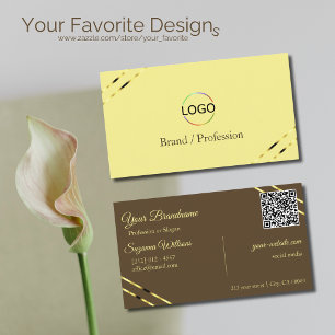 Cartão De Visita Cappuccino Bege Linhas Douradas com Logotipo e Cód
