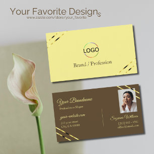 Cartão De Visita Cappuccino Bege Linhas Douradas com Logotipo e Fot