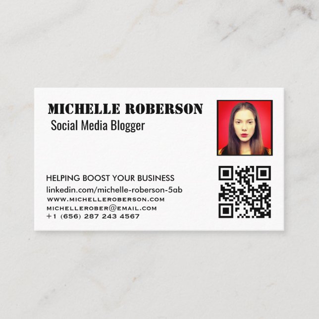 Cartão De Visita Captura de cabeça e código qr limpo branco (Frente)